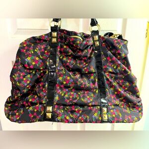 Betsey Johnson HUGE duffle Weekender handbag ditsy floral skull studded RARE HTF